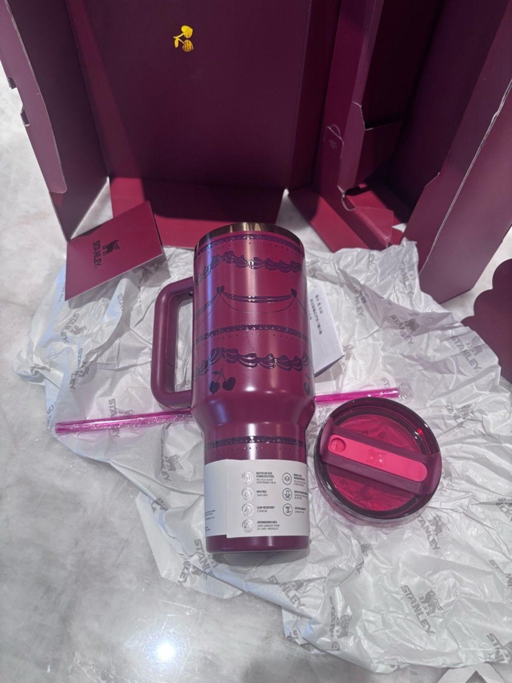 Stanley Metallic Pink Cherry-Accent Insulated Tumbler with Handle - Picture 6 of 12